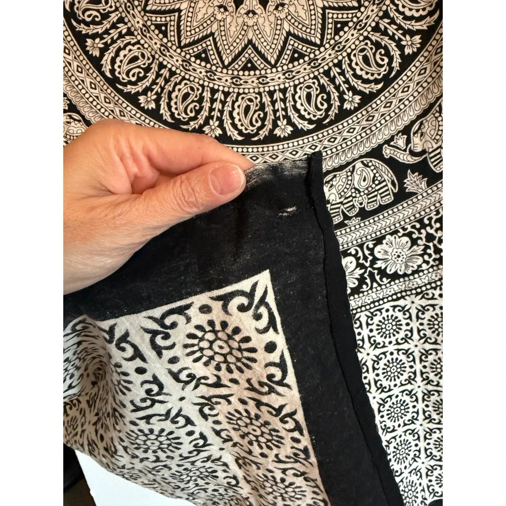 Vintage Black White Elephant Mandala Cotton Tapestry Wall Hanging Made in India